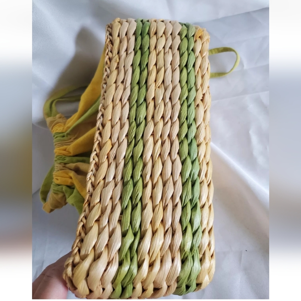 Sun 'N' Sand Bag Woven Rattan Straw & Fabric Beach Drawstring Colorful Purse - Picture 9 of 15